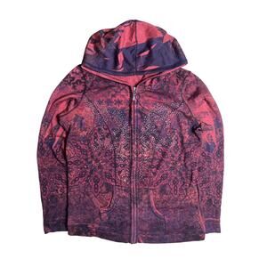 Live and Let Live Red/Pink AOP Graphic Rhinestone Sweater Women Size Large